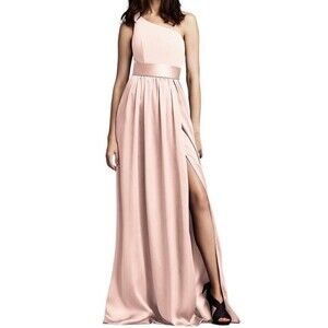 Vera Wang White One Shoulder Bridesmaid Dress with Satin Sash in Blush
